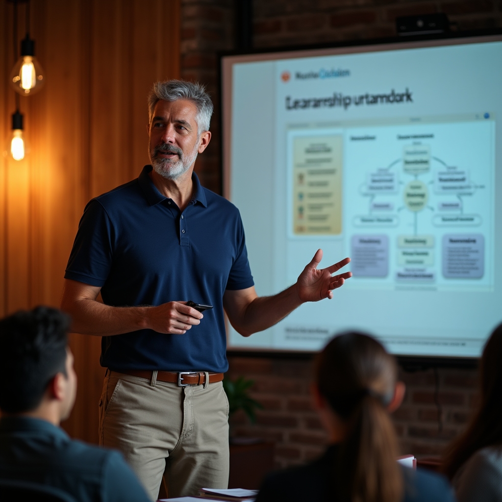 Trainer facilitând o sesiune de leadership